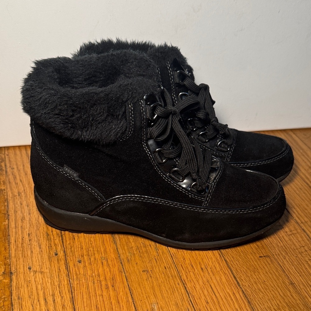 Sporto Women’s Black Leather Winter Boots Size 7